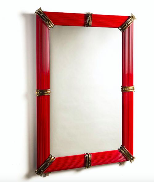 Specchio contemporaneo, rosso e bronzo